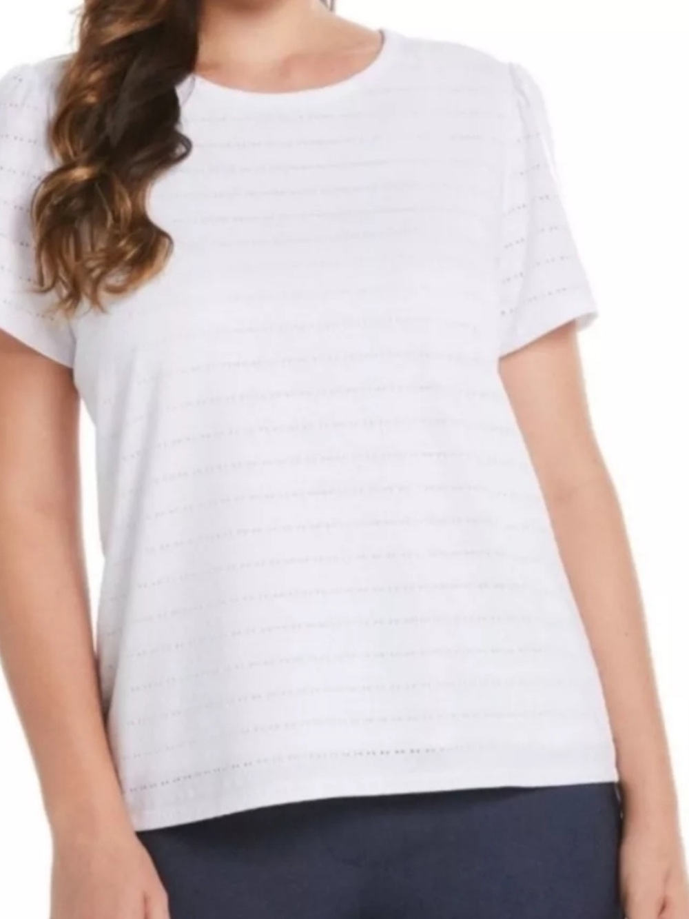 NWT Rafaella Women’s White Short-Sleeve Eyelet Knit Top